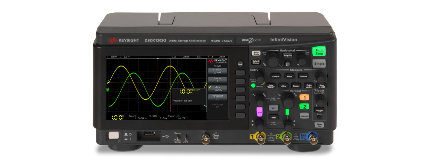 DSOX1202G 示波器：70/100/200 MHz，2 個模擬通道，內(nèi)置波形發(fā)生器